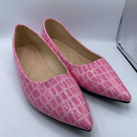 Pink Crocodile-Embossed Flats – Women’s Size ~10 (Approx. 10.5" Sole Length) - Picture 1 of 9